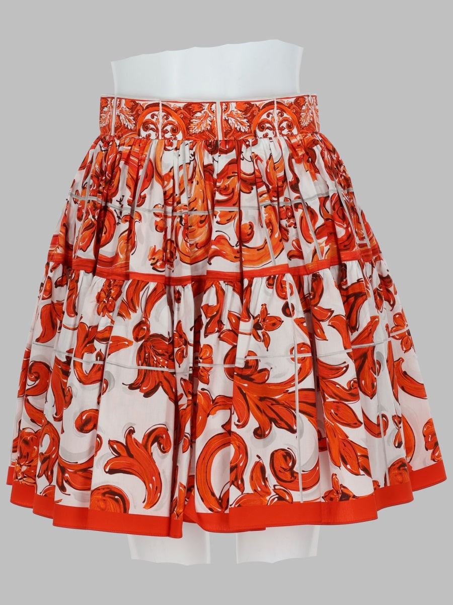 Dolce & Gabbana Gonna Corta In Popeline Stampa Maiolica