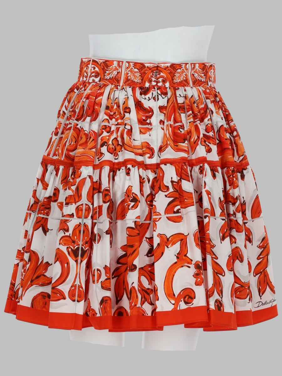 Dolce & Gabbana Gonna Corta In Popeline Stampa Maiolica