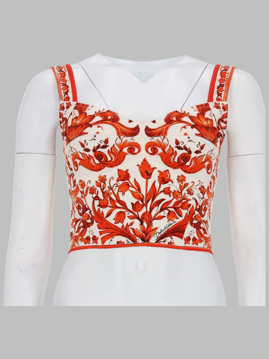 Dolce & Gabbana Top Bustier In Charmeuse Stampa Maiolica