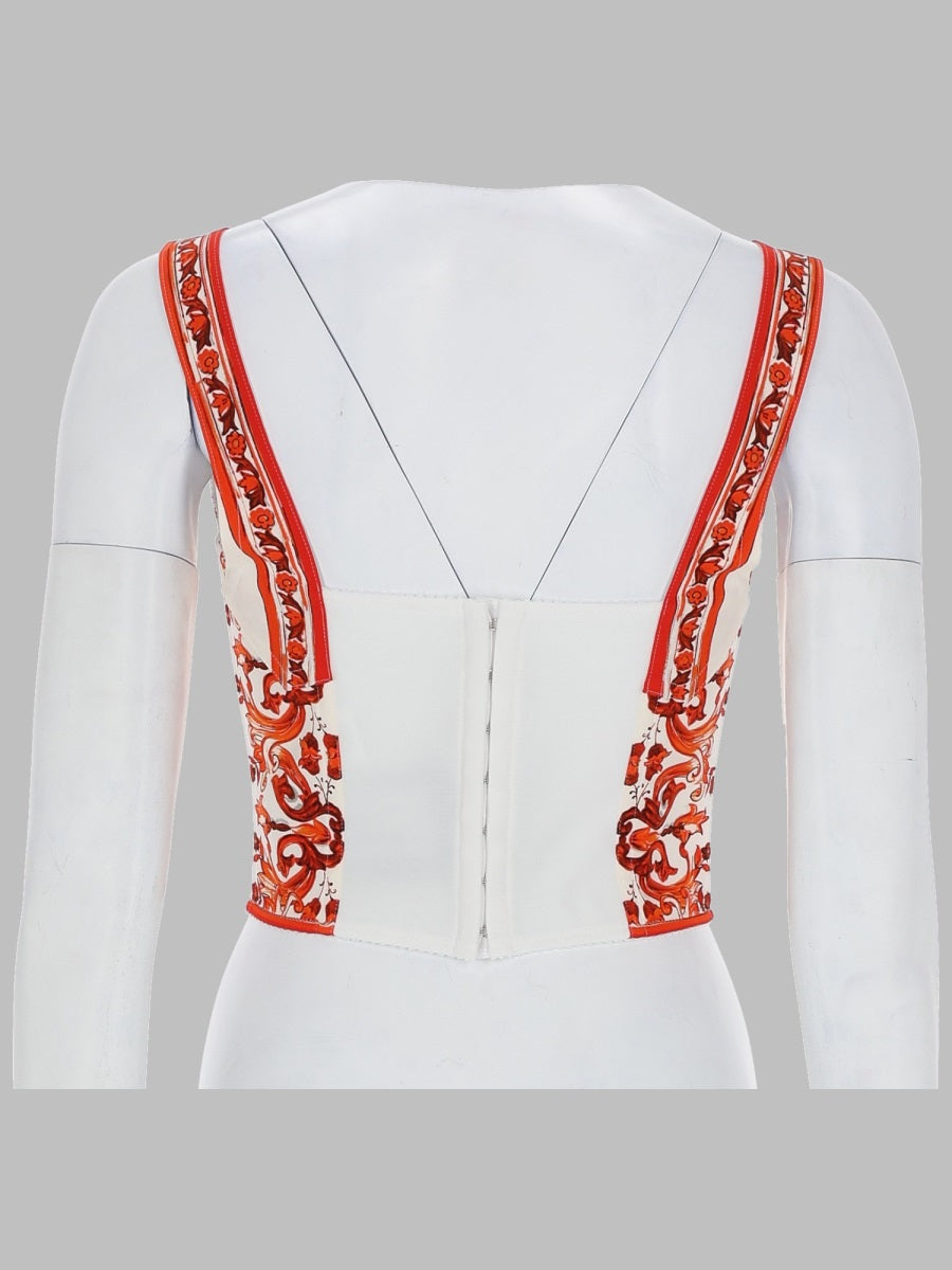 Dolce & Gabbana Top Bustier In Charmeuse Stampa Maiolica