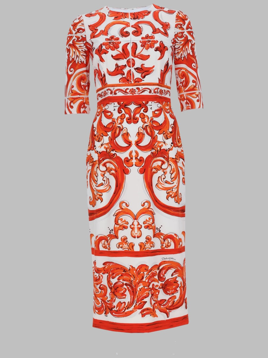 Dolce & Gabbana Abito In Charmeuse Stampa Maiolica