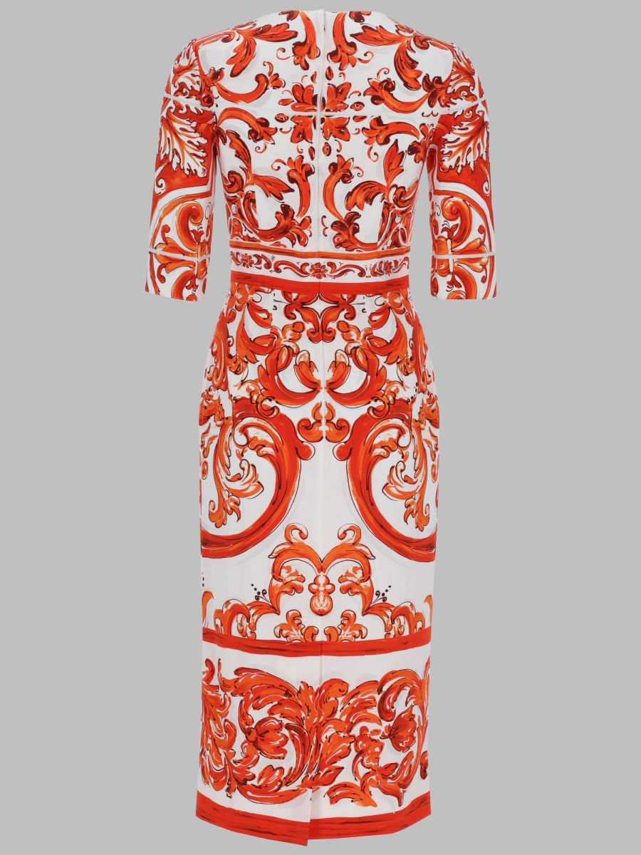 Dolce & Gabbana Abito In Charmeuse Stampa Maiolica