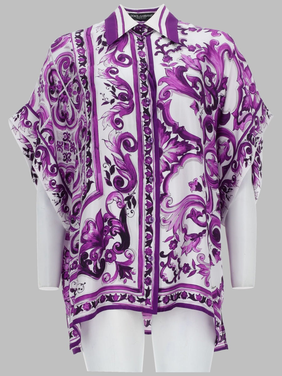 Dolce & Gabbana Camicia In Twill Stampa Maiolica