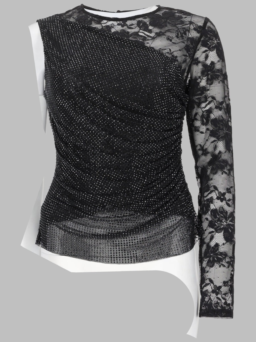 Self Portrait Top Monospalla Con Strass E Pizzo