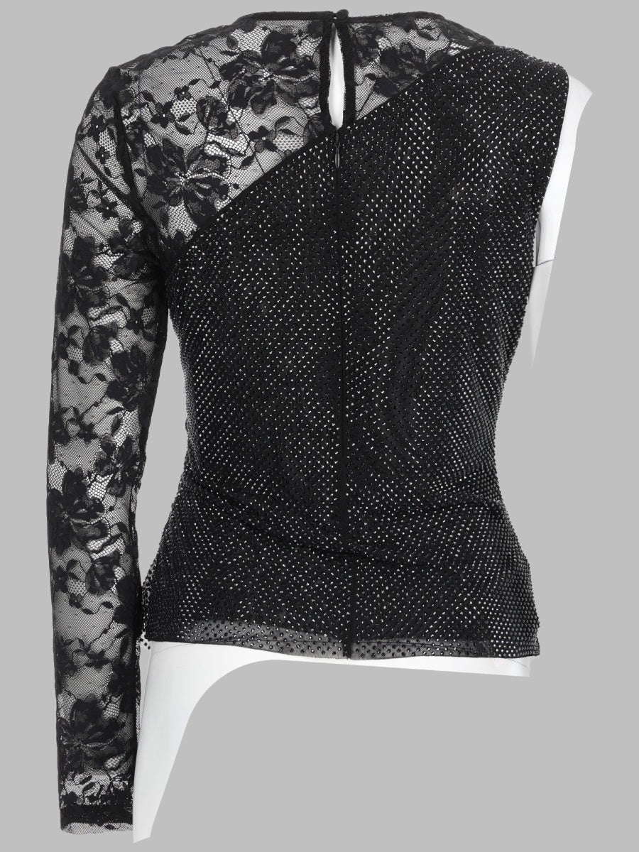 Self Portrait Top Monospalla Con Strass E Pizzo