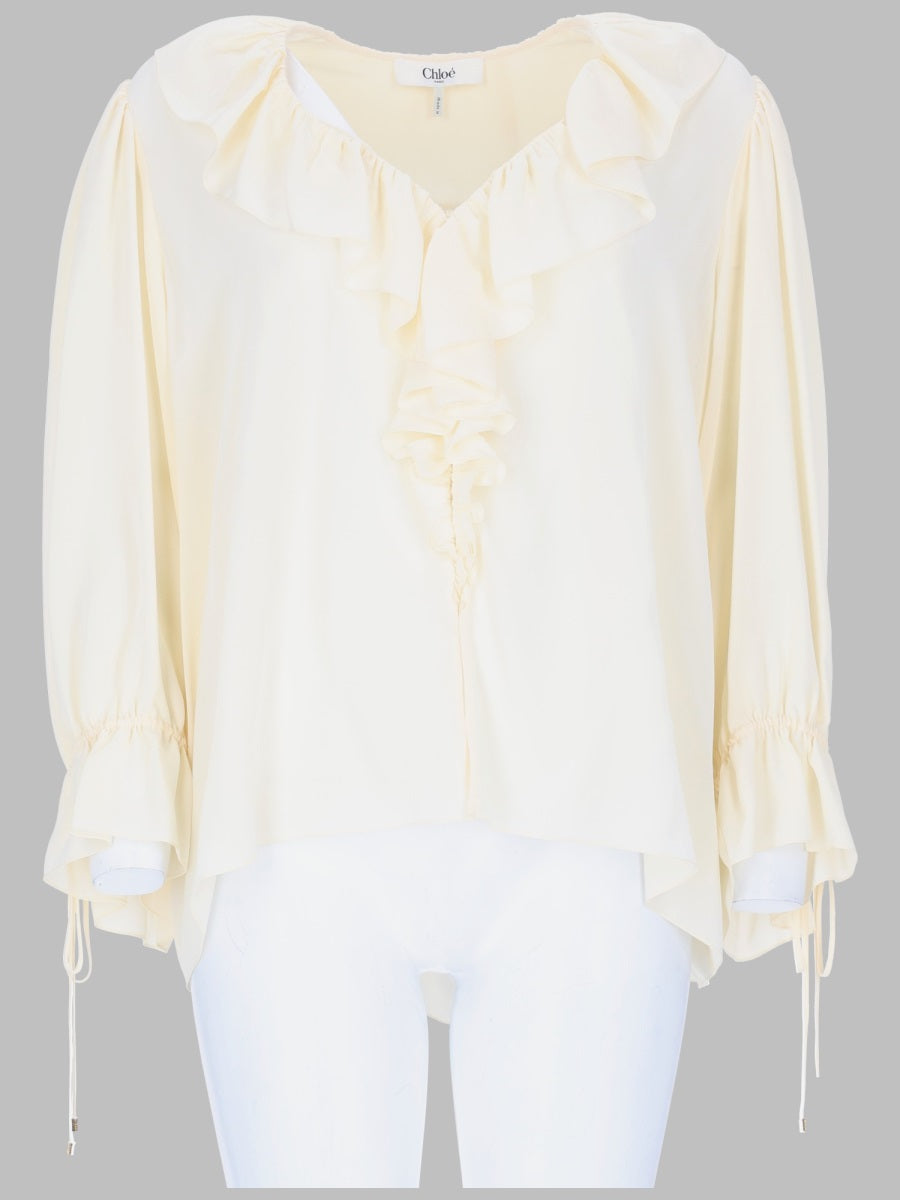 Chloé Top Con Volant E Scollo A V In Crêpe De Chine