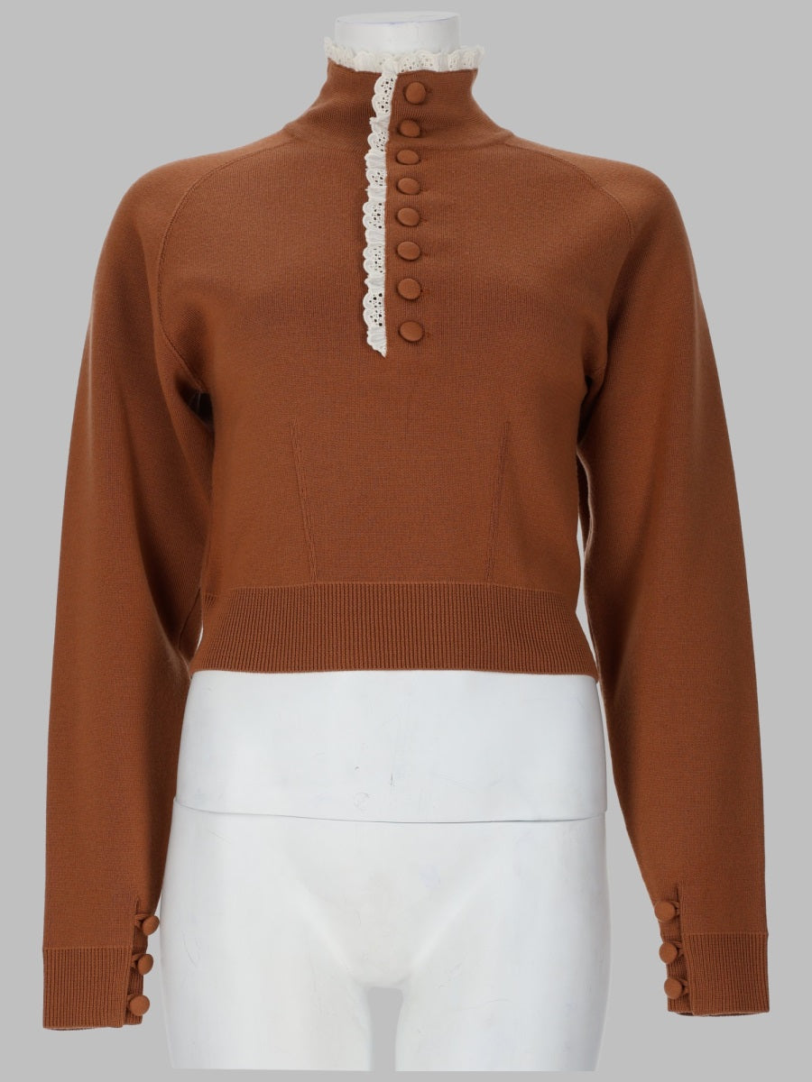 Chloé Pullover A Collo Alto In Maglia Di Lana E Pizzo