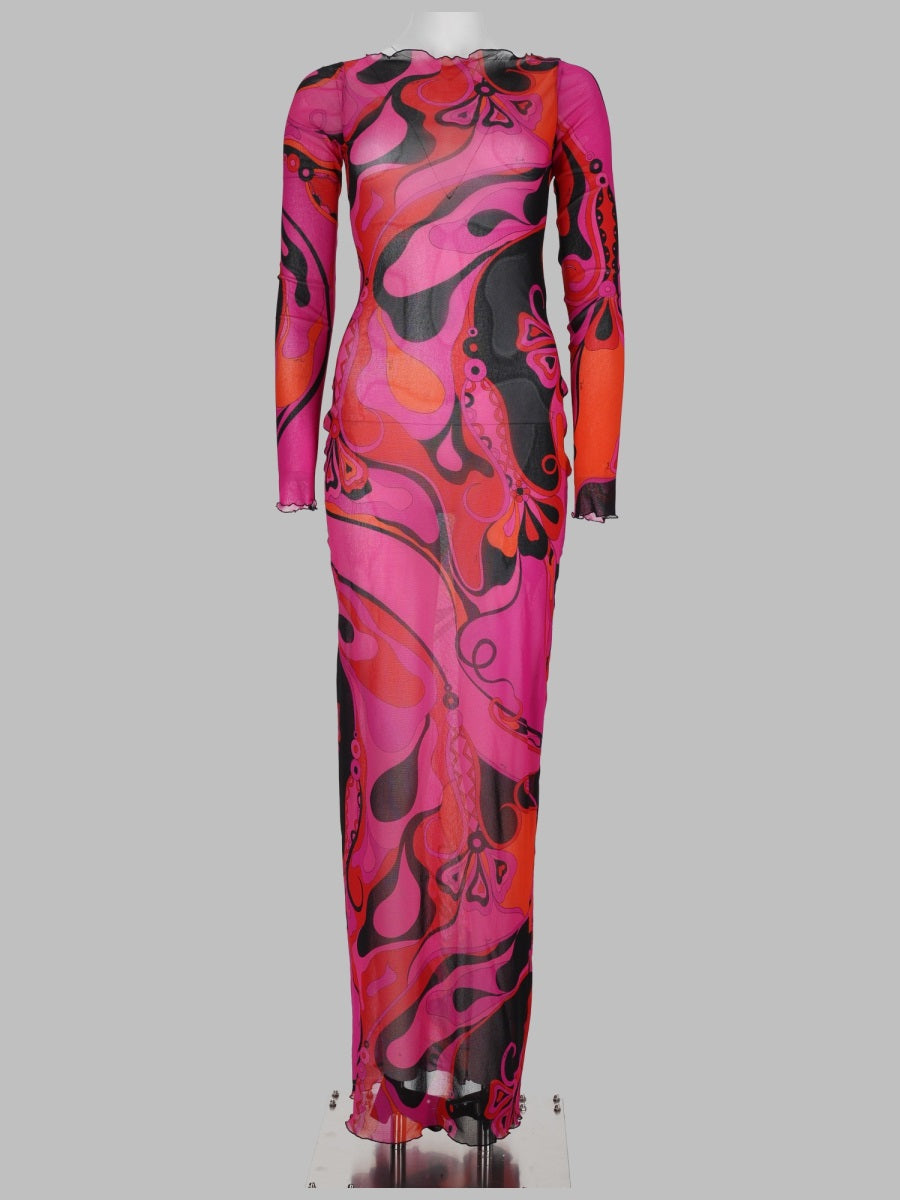 Pucci Abito Lungo Orchidee In Tulle