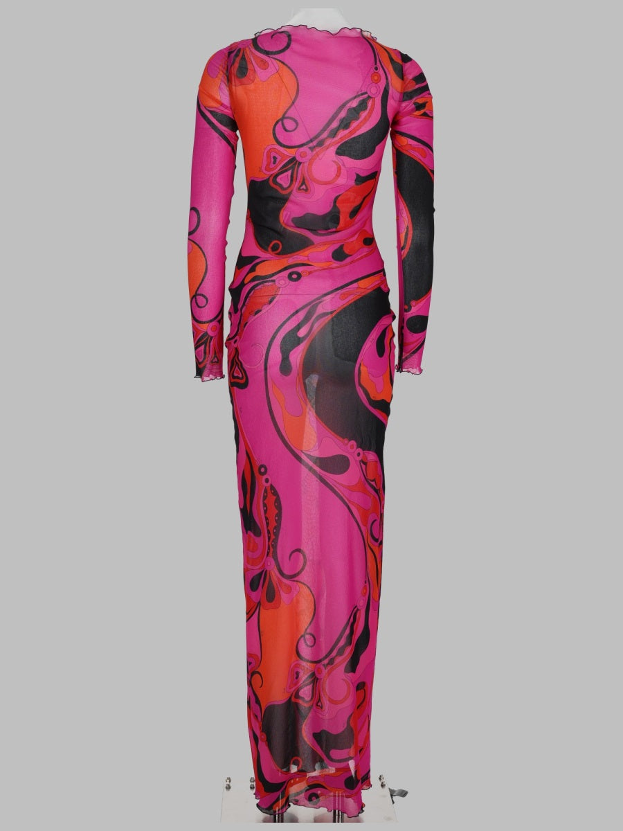 Pucci Abito Lungo Orchidee In Tulle