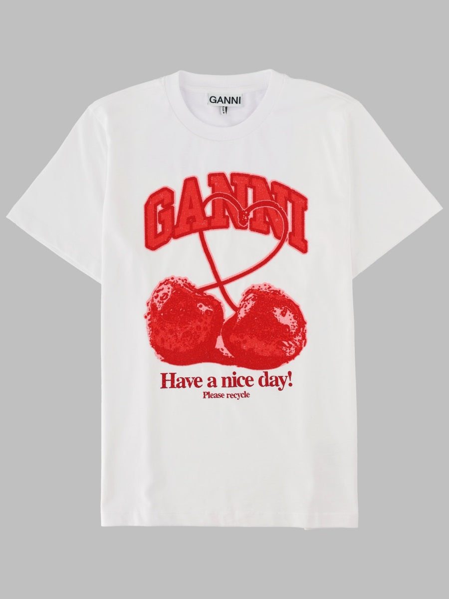 Ganni T Shirt Con Stampa Ciliegia