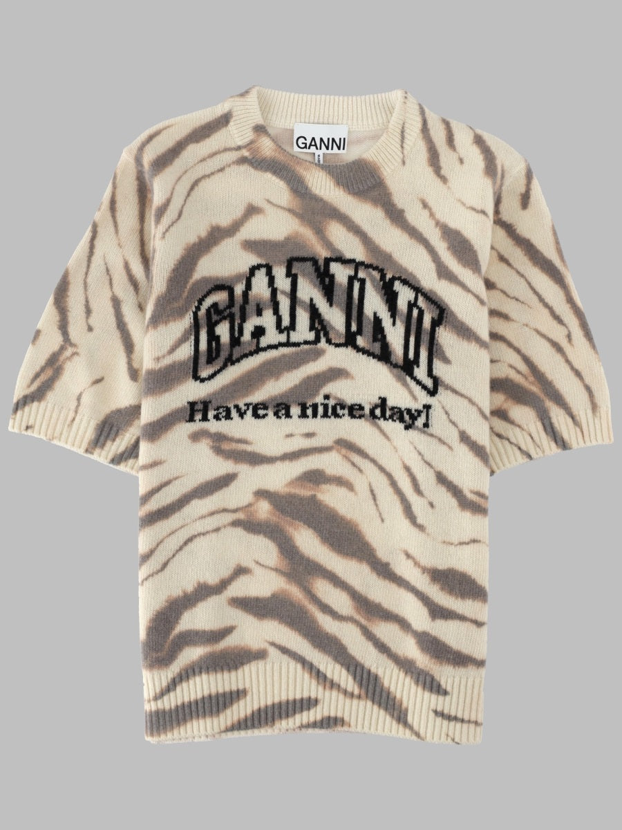 Ganni Maglia Slim Fit Con Stampa All Over