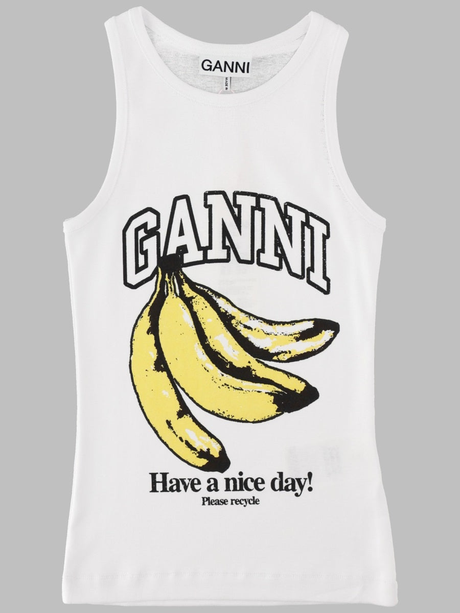 Ganni Tank Top Con Stampa Banana