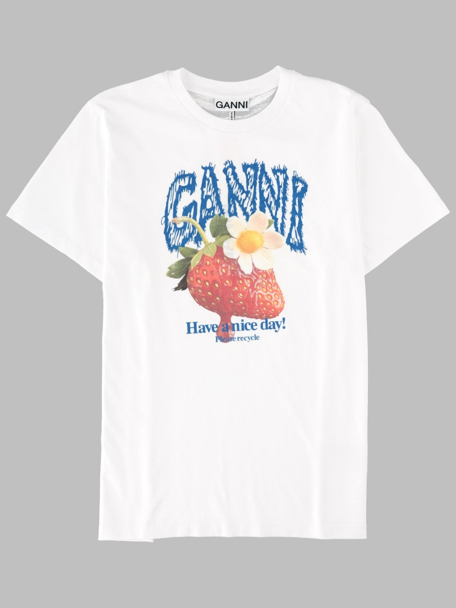 Ganni T Shirt Con Stampa Fragola