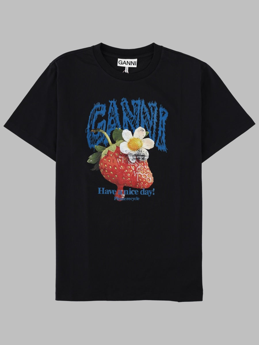 Ganni T Shirt Con Stampa Fragola
