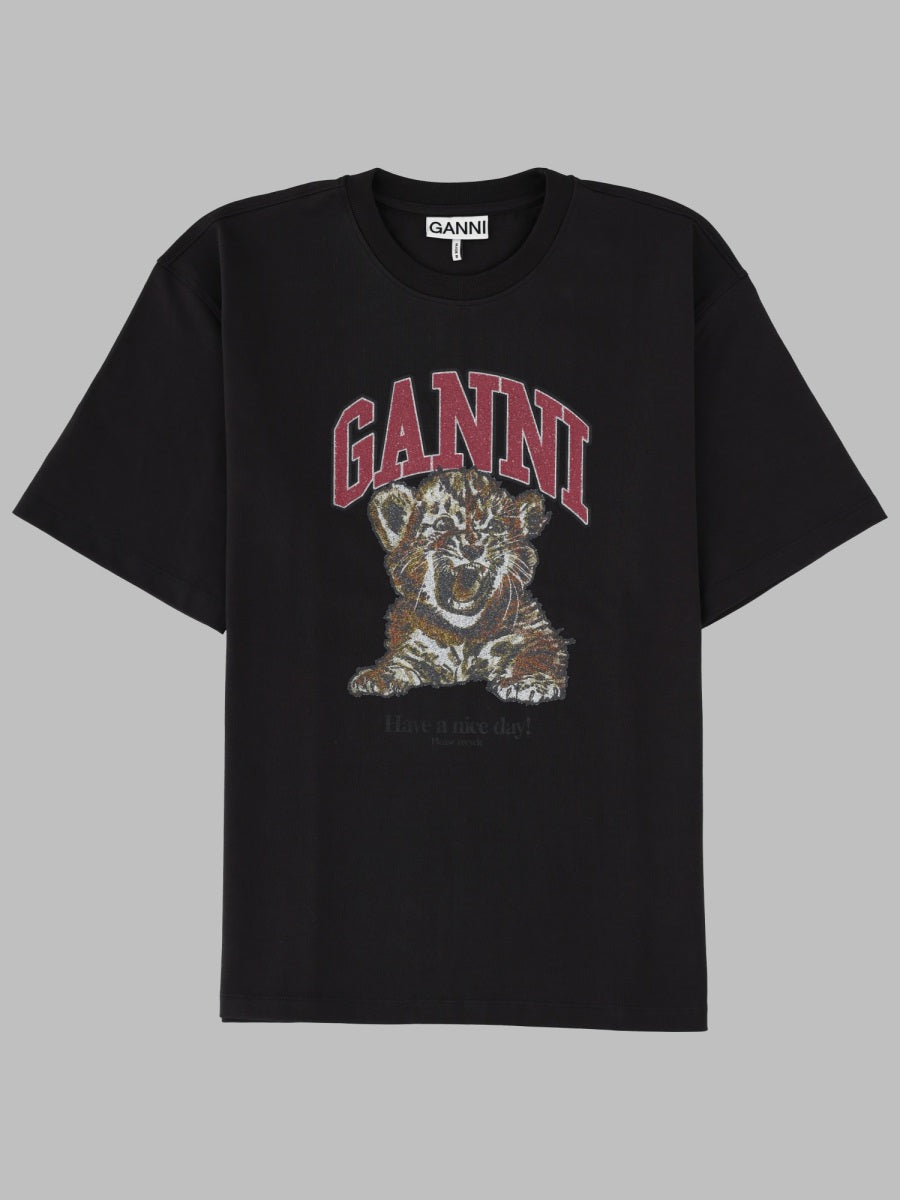 Ganni T Shirt Con Stampa Tigre