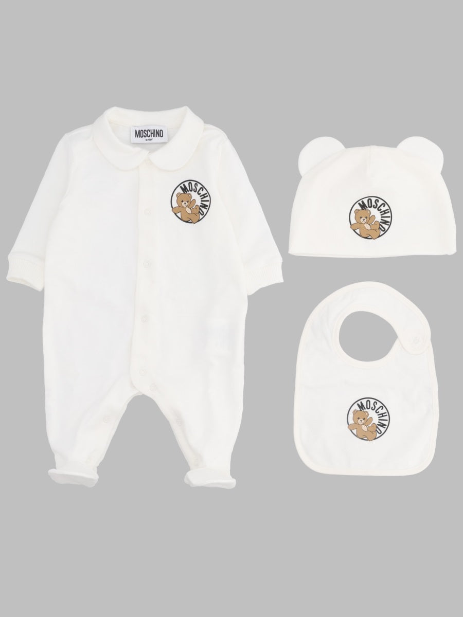 Moschino Babygrow Bib And
Hat Gift Set