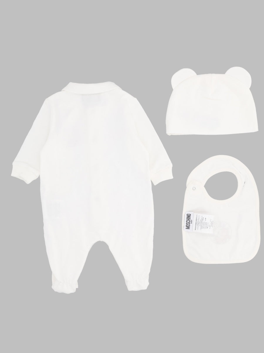 Moschino Babygrow Bib And
Hat Gift Set