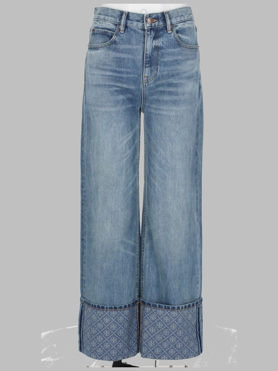 Tory Burch Jeans A Gamba Dritta Con Risvolto A Contrasto