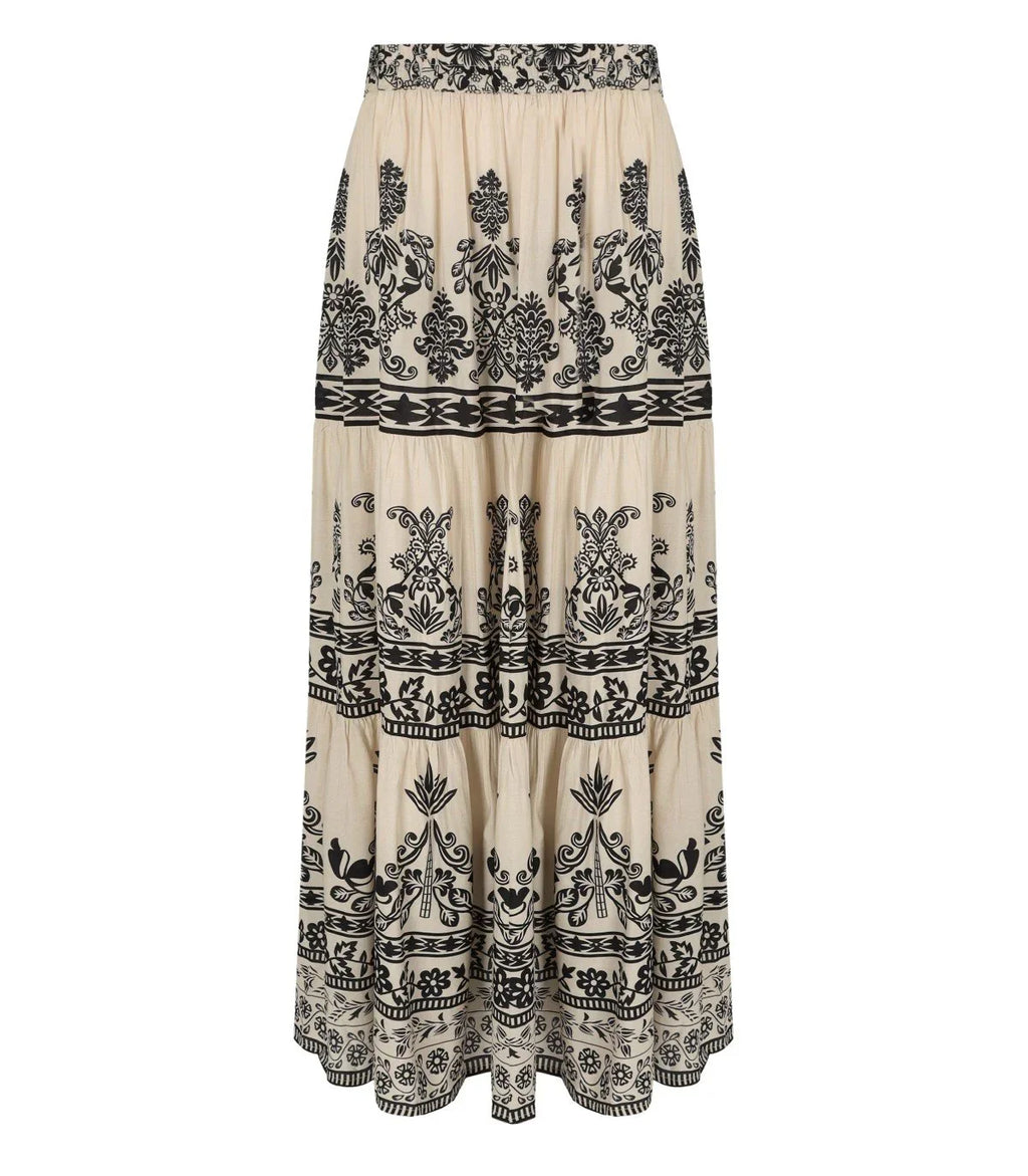 Pahiesa Formentera Ecru And Black Long Skirt