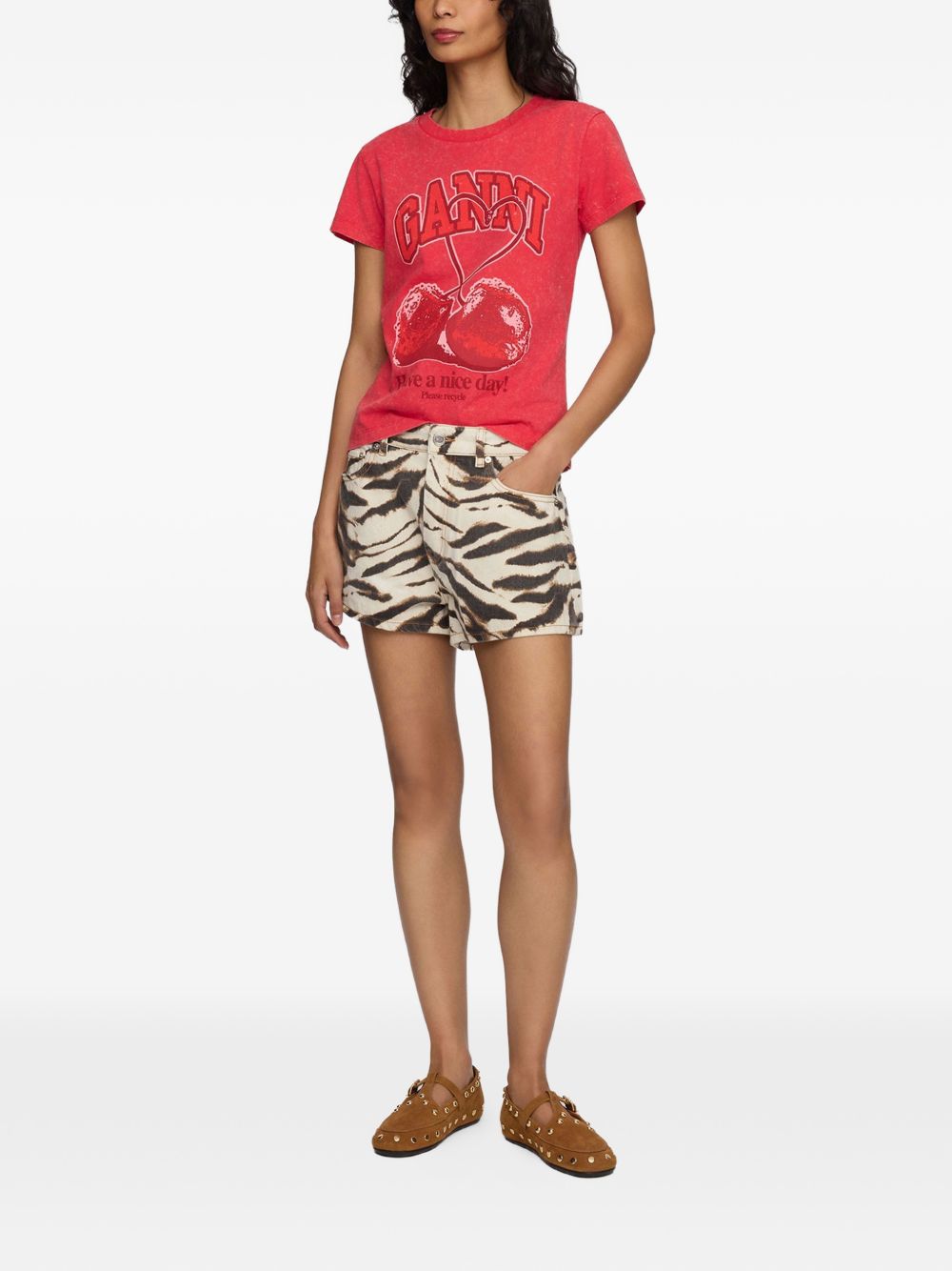 Ganni Printed Cotton T Shirt