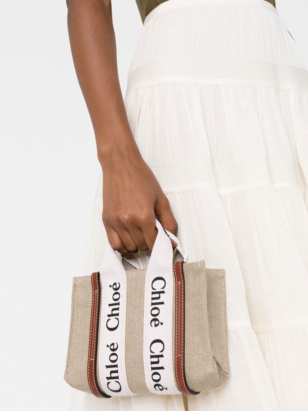 Chloè Woody Mini Linen Tote Bag