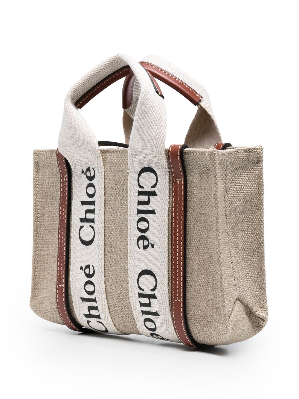 Chloè Woody Mini Linen Tote Bag