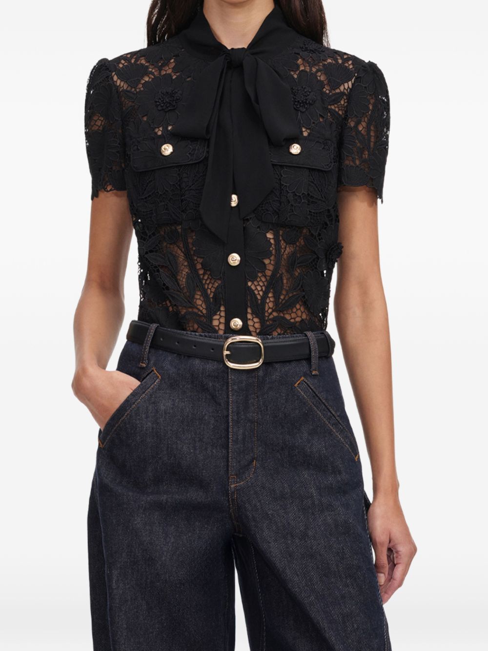 Self Portrait Tie Neck Lace Top