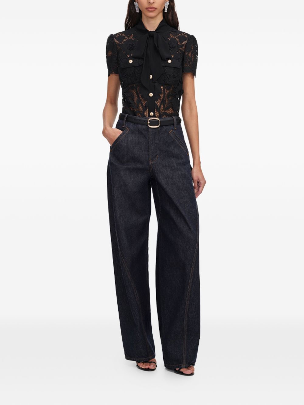 Self Portrait Tie Neck Lace Top