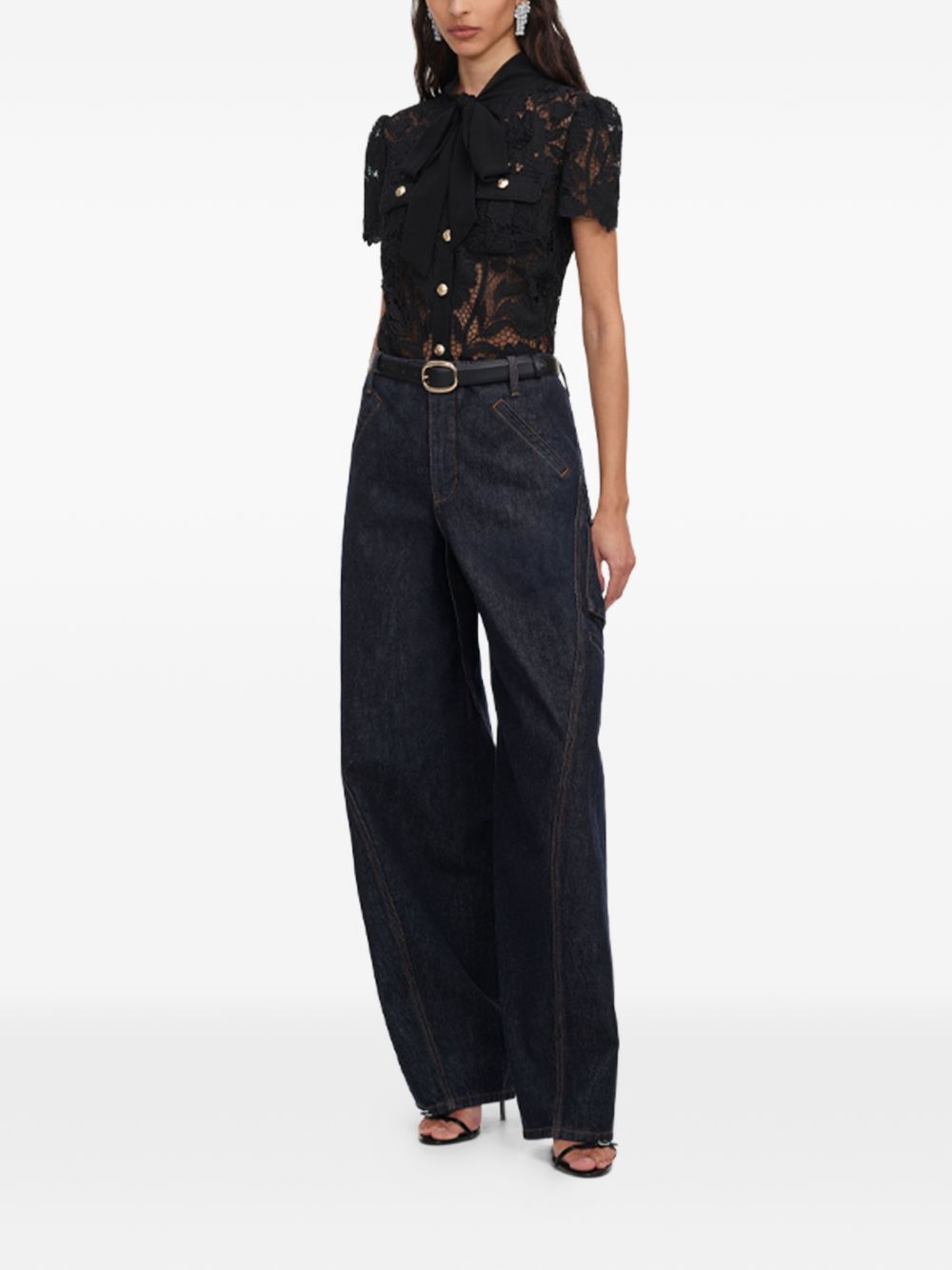 Self Portrait Tie Neck Lace Top