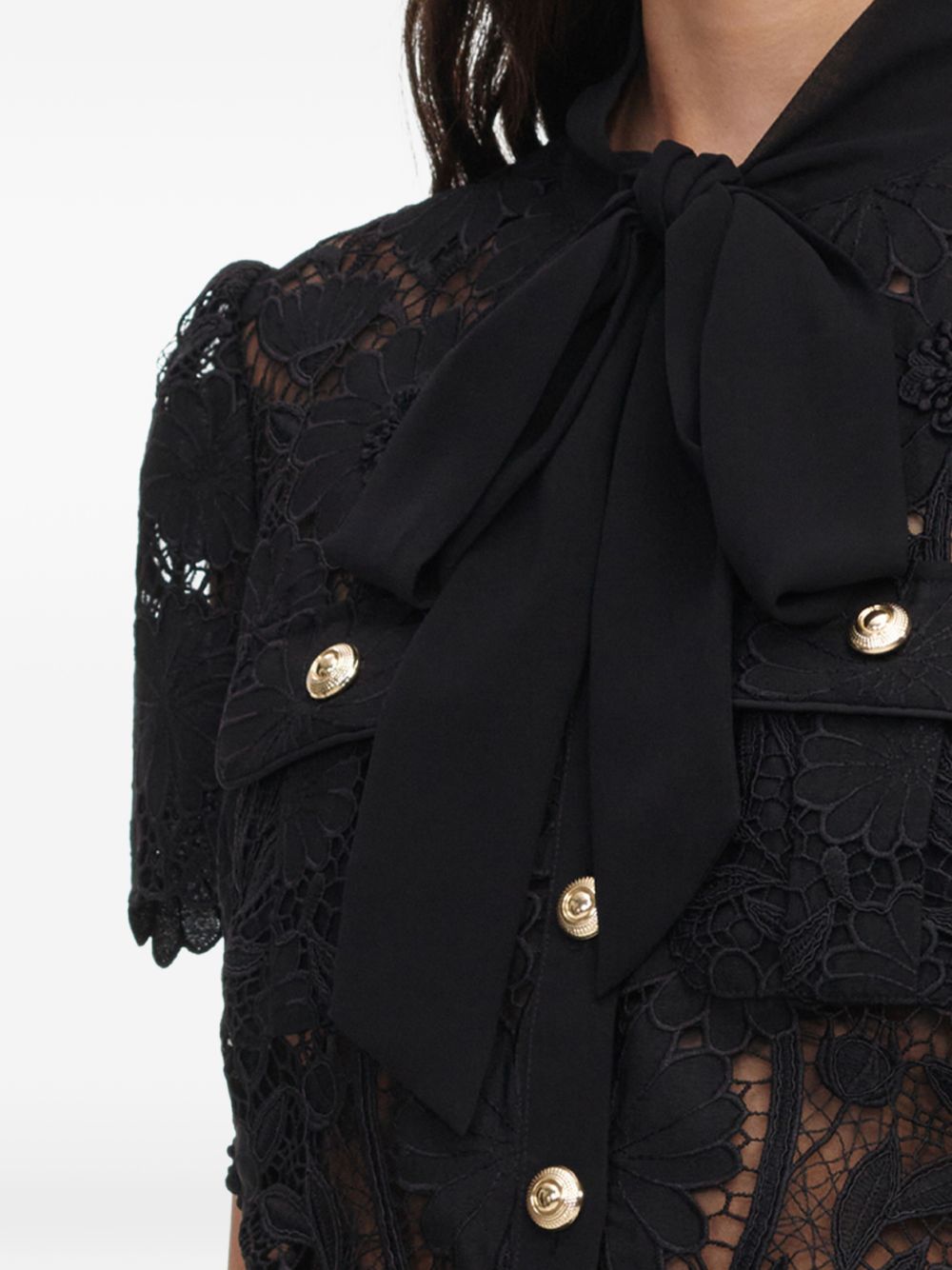 Self Portrait Tie Neck Lace Top