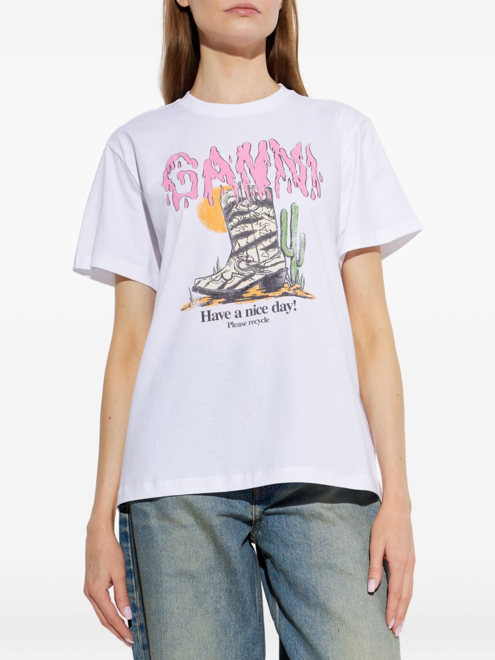 Ganni Printed Cotton T Shirt