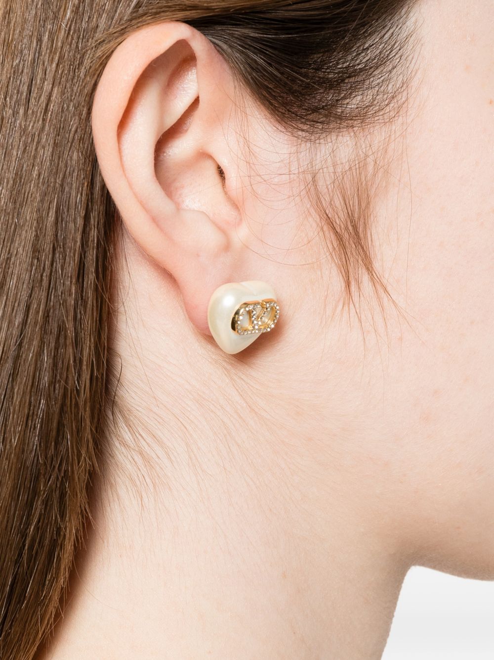 Valentino Garavani V Logo Signature Strass Pearl Earrings