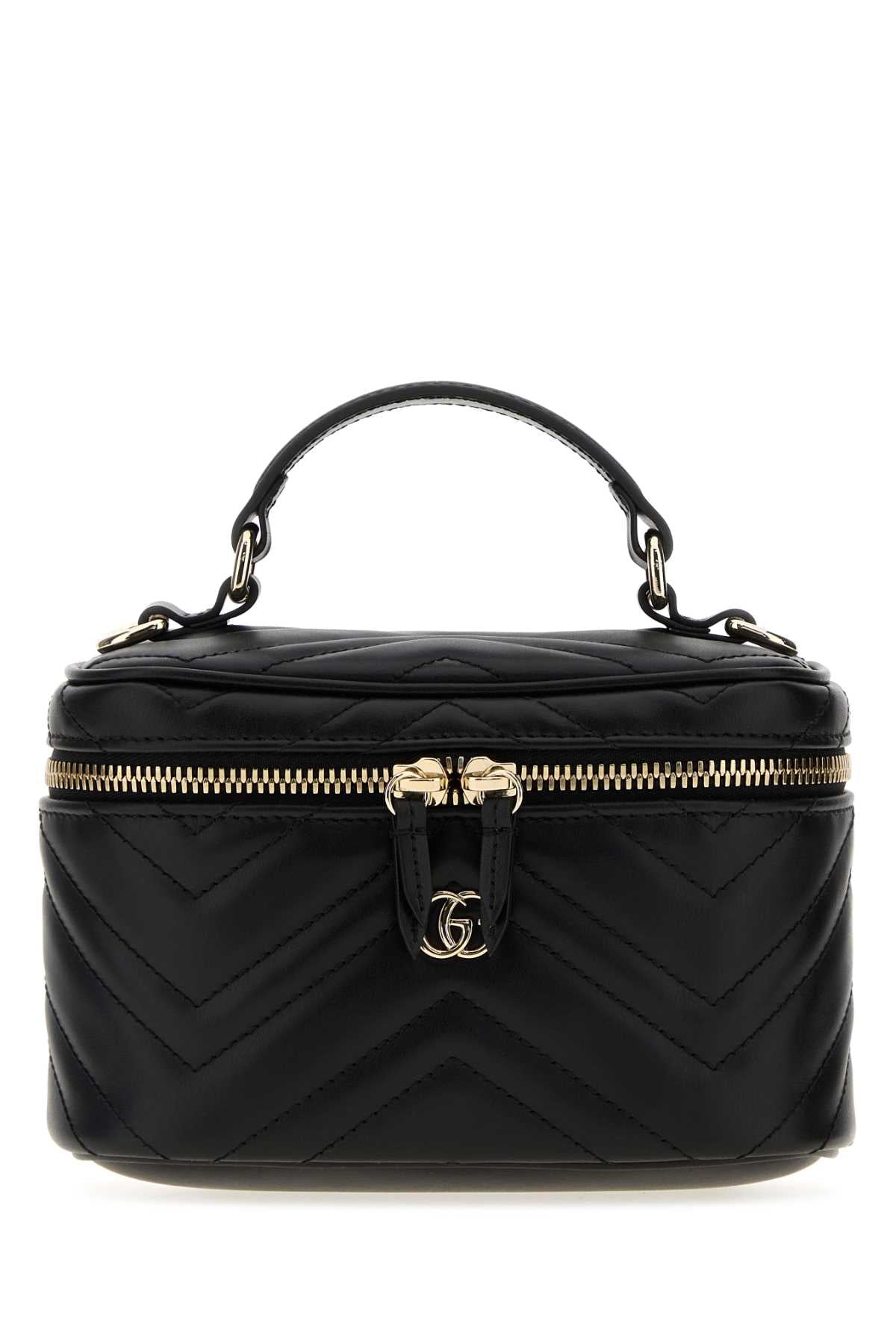 Gucci Black Leather Gg Marmont Bucket Bag