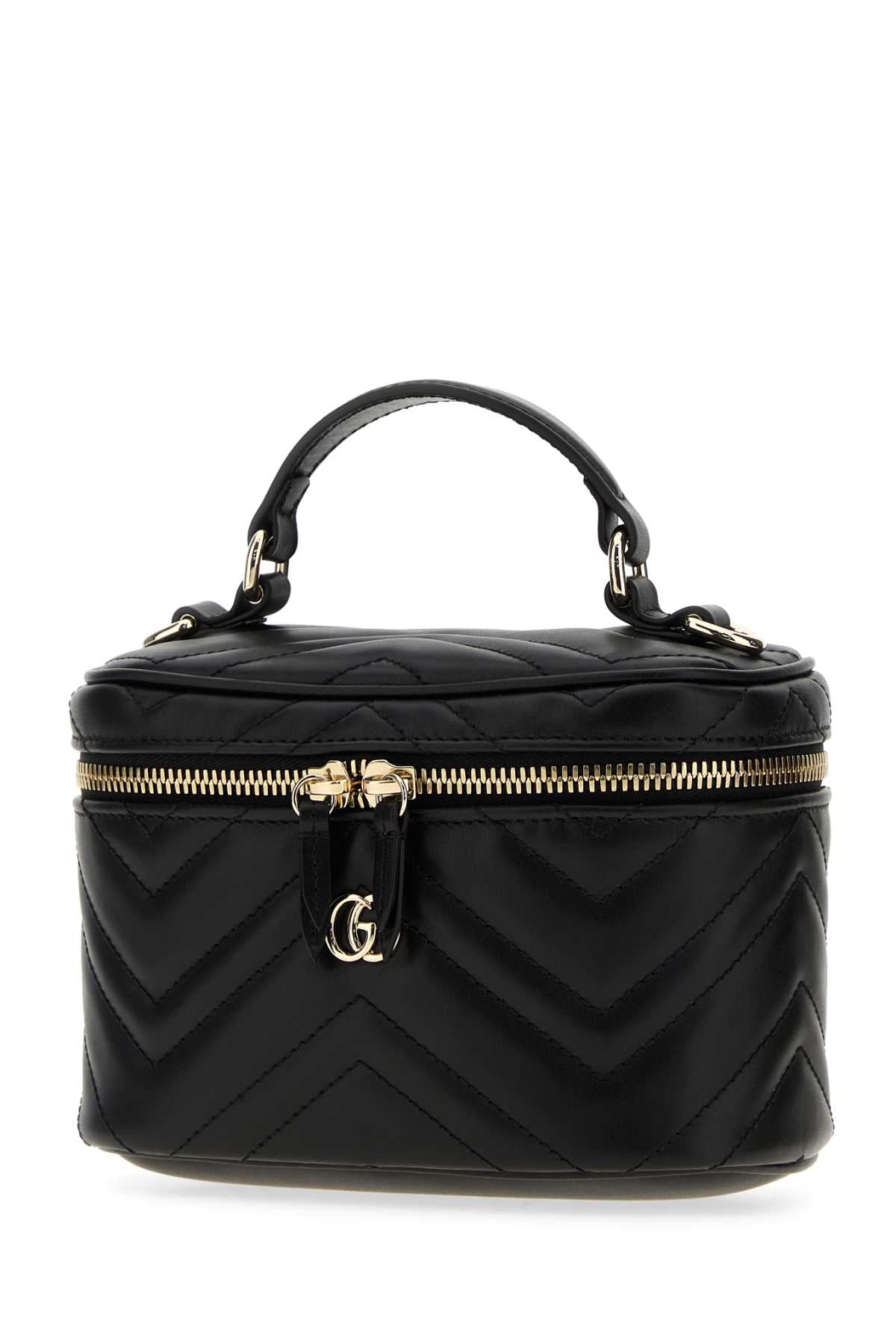 Gucci Black Leather Gg Marmont Bucket Bag
