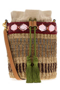 Valentino Garavani Embroidered Raffia V Logo Signature Bucket Bag