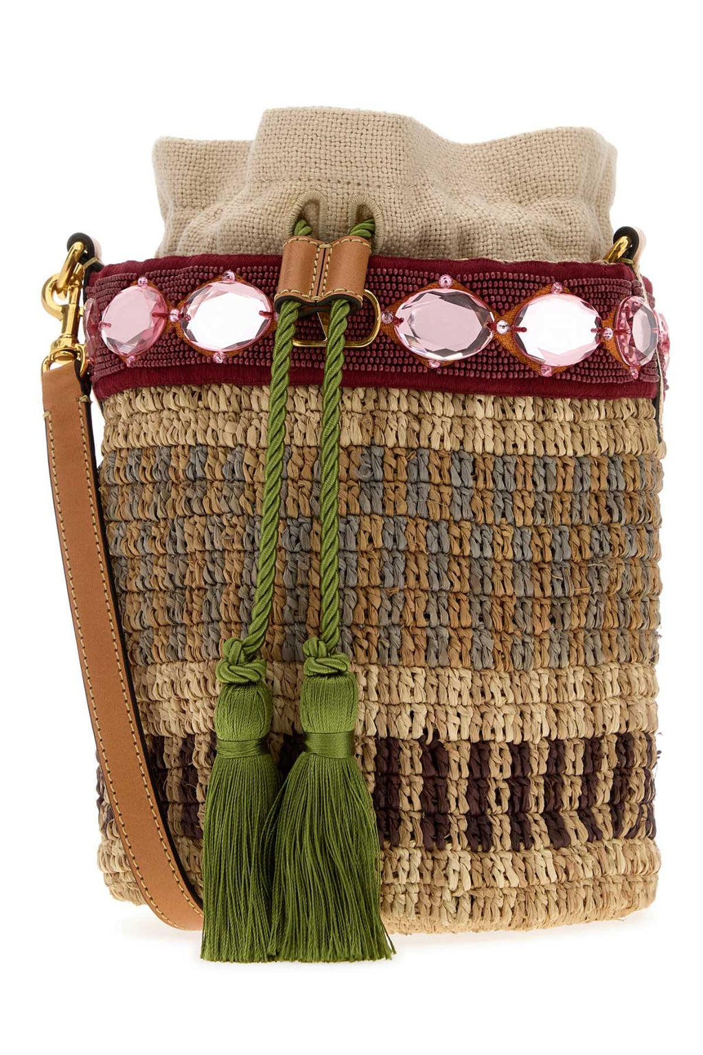 Valentino Garavani Embroidered Raffia V Logo Signature Bucket Bag