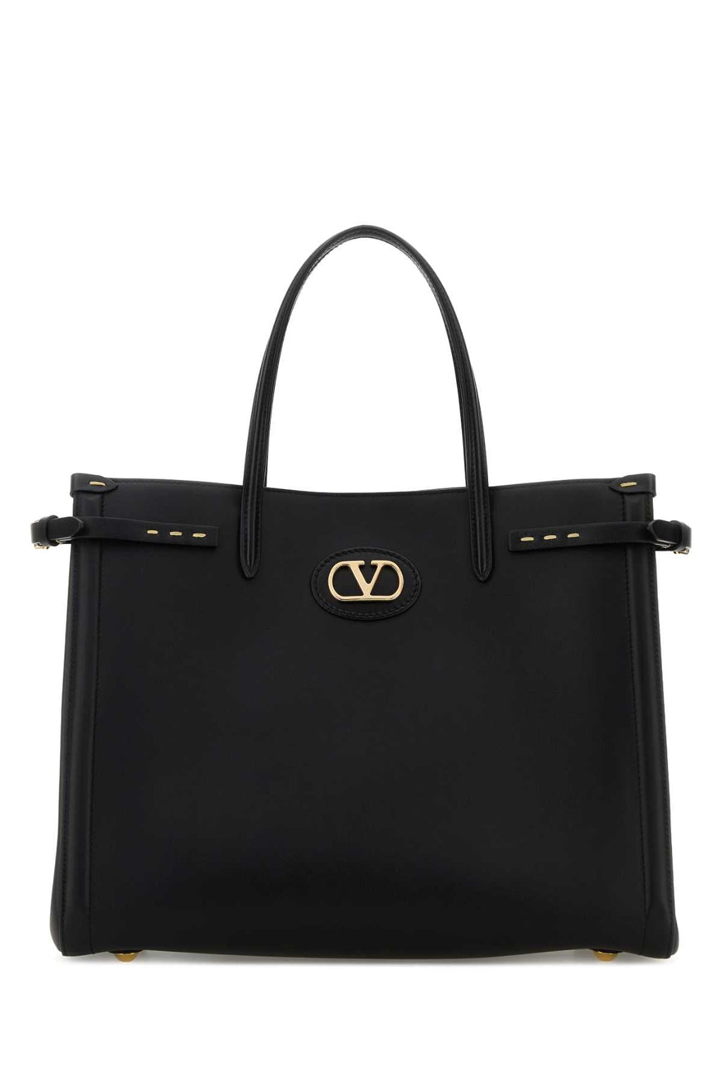 Valentino Garavani Black Leather V Logo Signature Shopping Bag