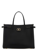 Valentino Garavani Black Leather V Logo Signature Shopping Bag