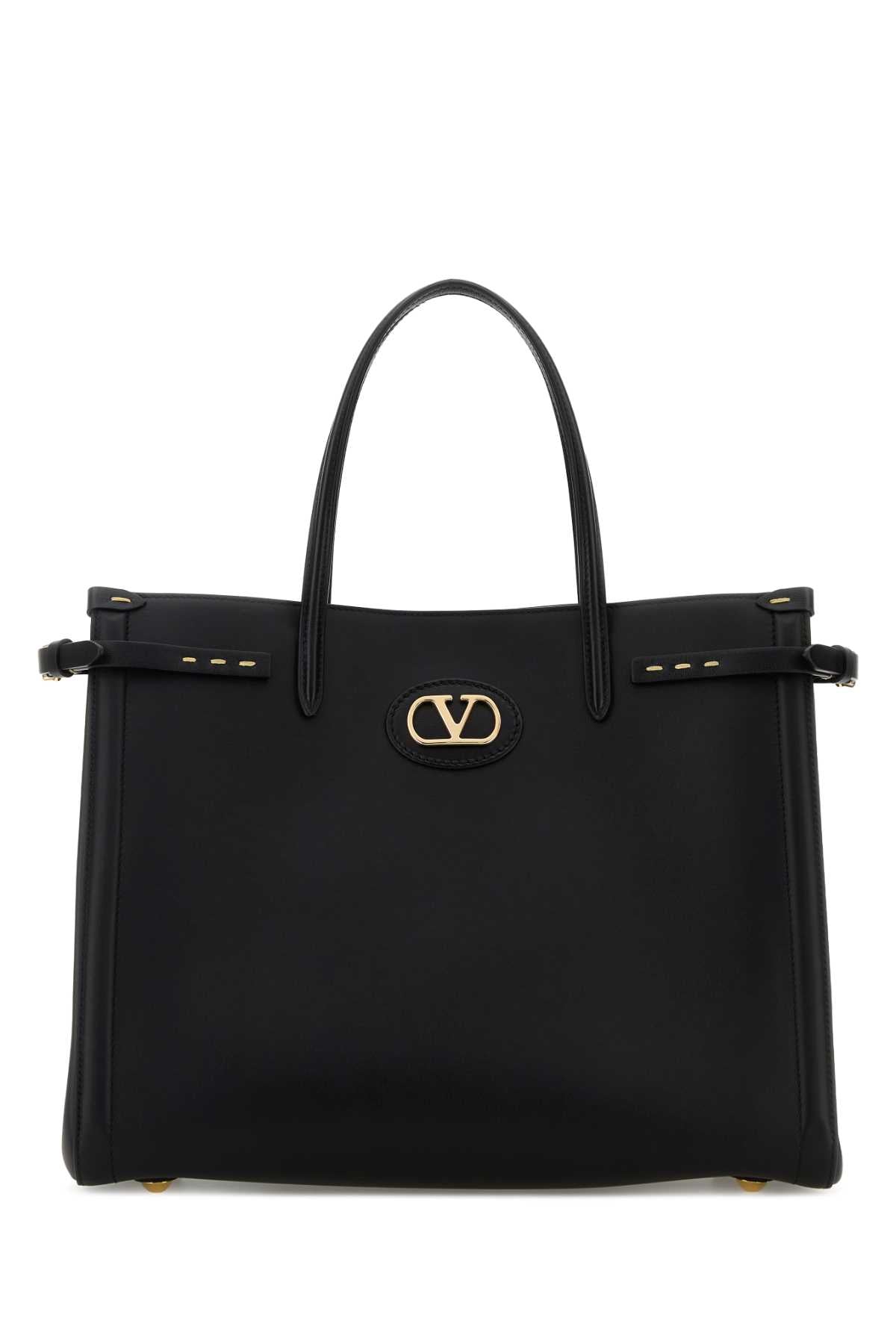 Valentino Garavani Black Leather V Logo Signature Shopping Bag