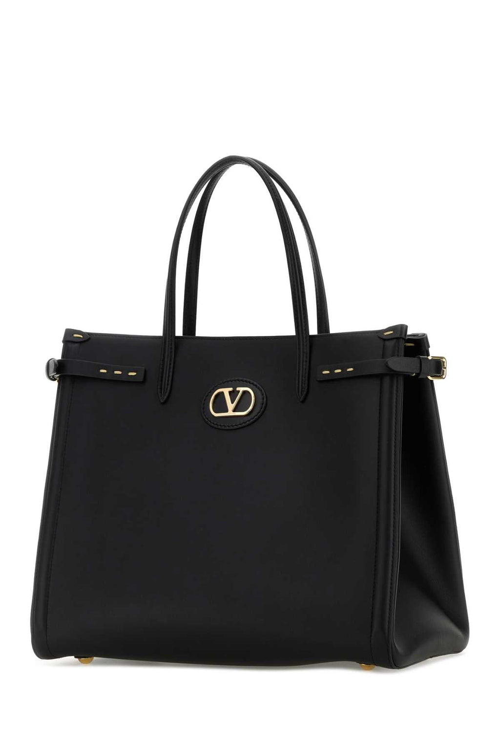 Valentino Garavani Black Leather V Logo Signature Shopping Bag