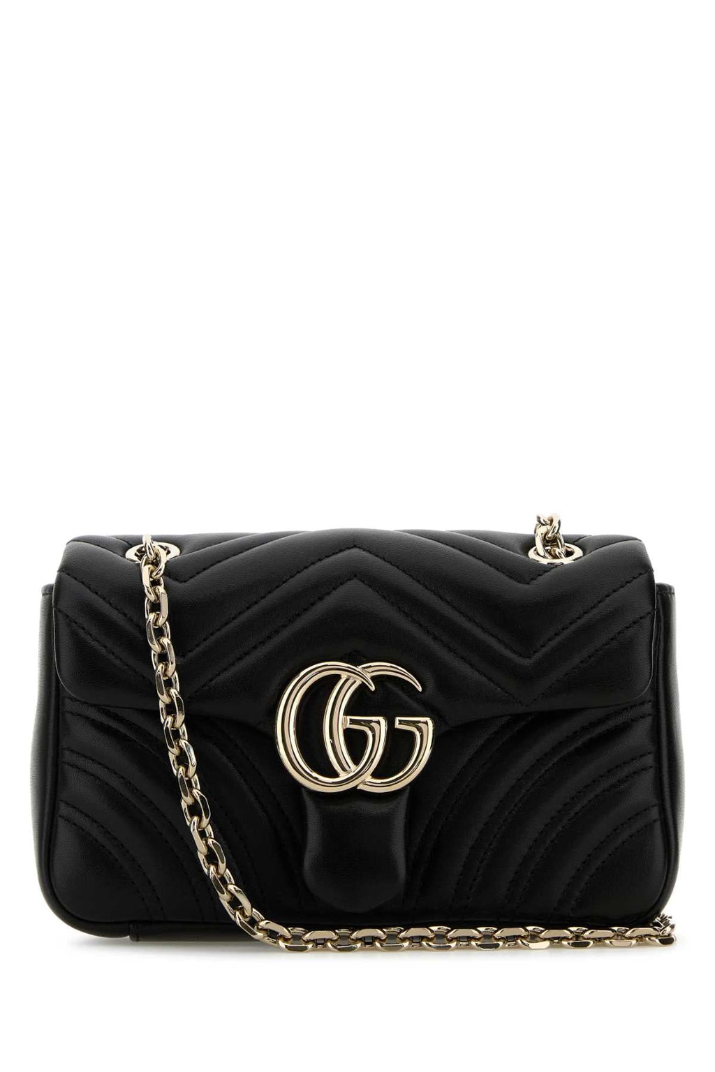 Gucci Black Nappa Leather Small Gg Marmont Shoulder Bag