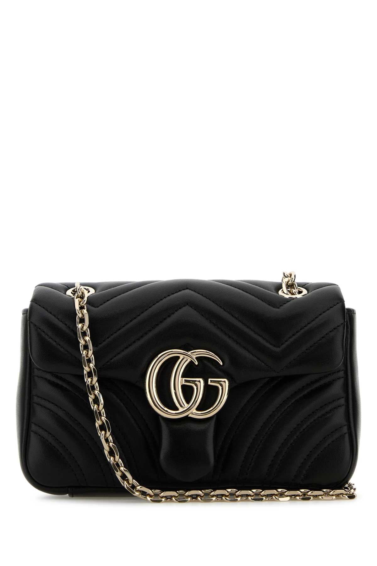Gucci Black Nappa Leather Small Gg Marmont Shoulder Bag