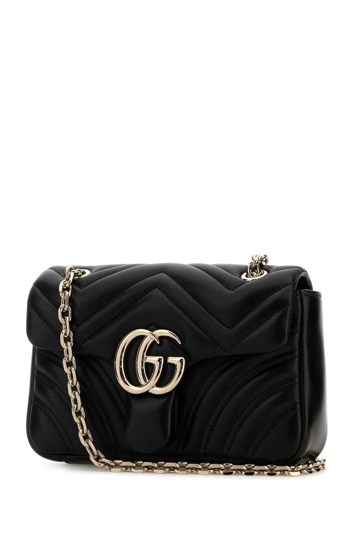 Gucci Black Nappa Leather Small Gg Marmont Shoulder Bag