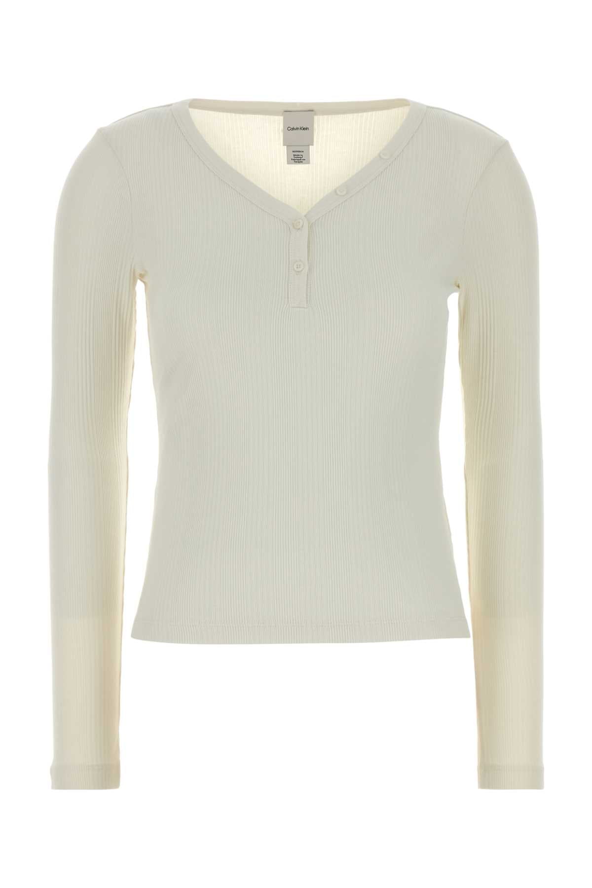Calvin Klein Ivory Stretch Cotton T Shirt