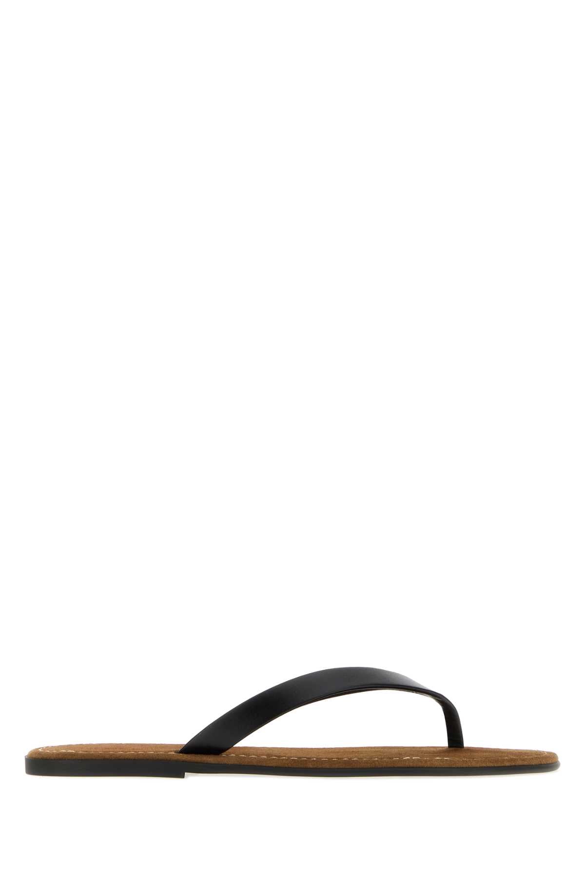 The Row Black Leather Beach Thong Slippers