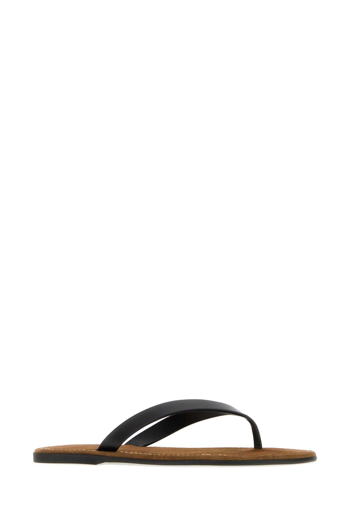 The Row Black Leather Beach Thong Slippers