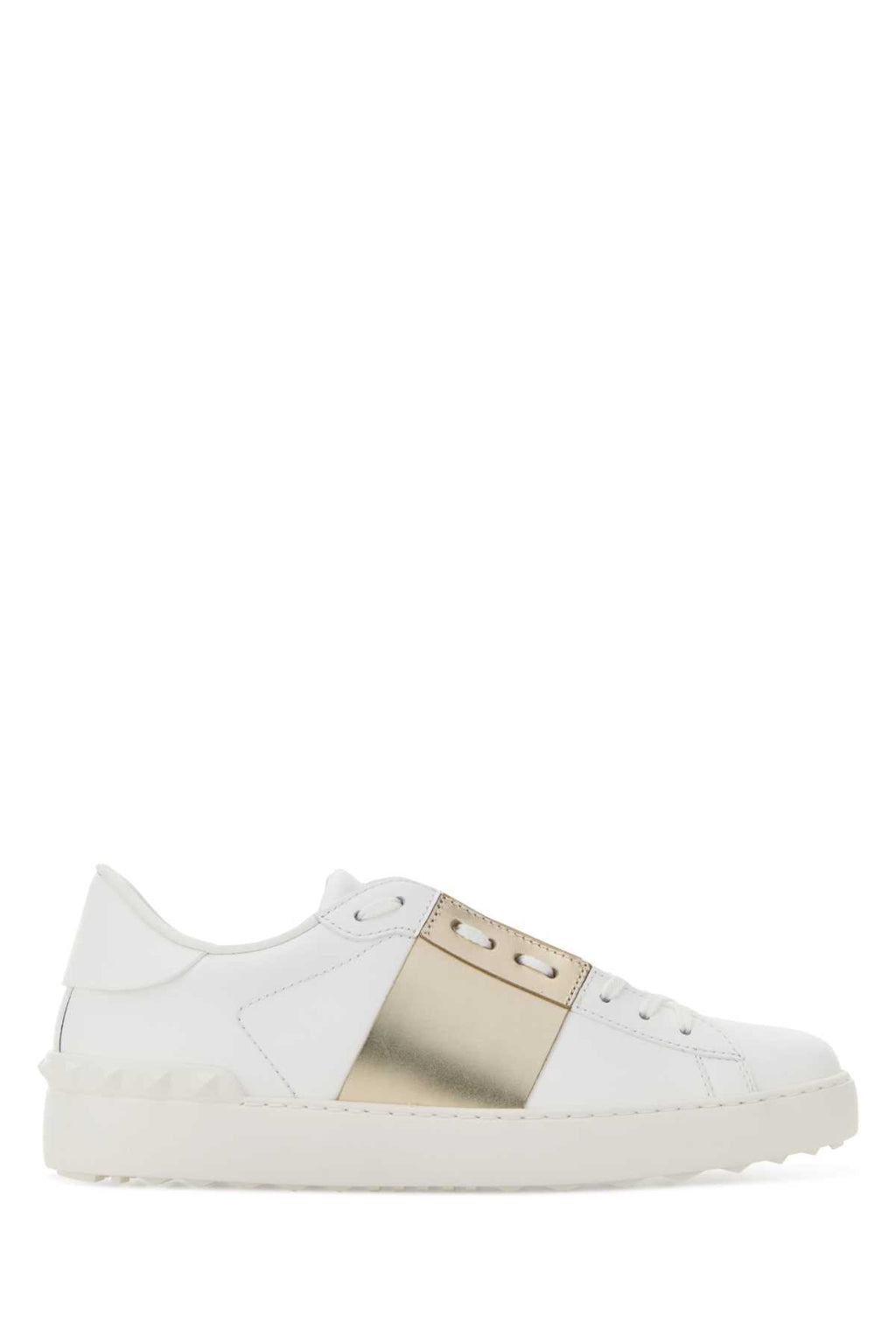 Valentino Garavani White Leather Open Sneakers With Gold Band