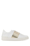 Valentino Garavani White Leather Open Sneakers With Gold Band