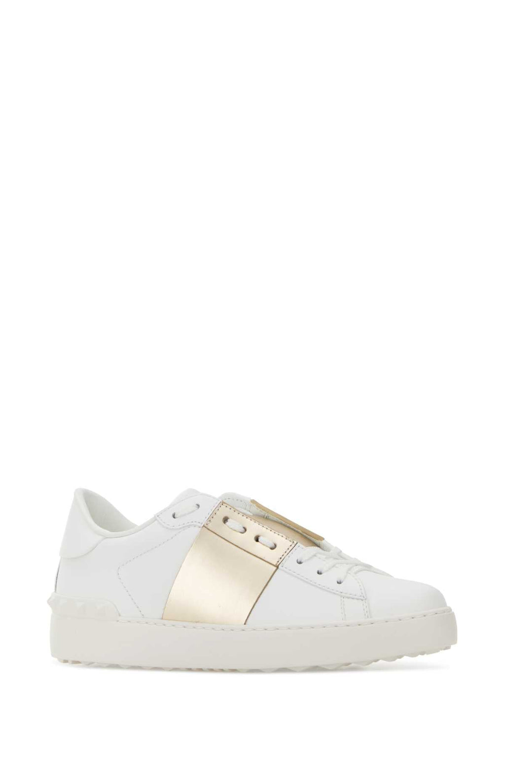 Valentino Garavani White Leather Open Sneakers With Gold Band