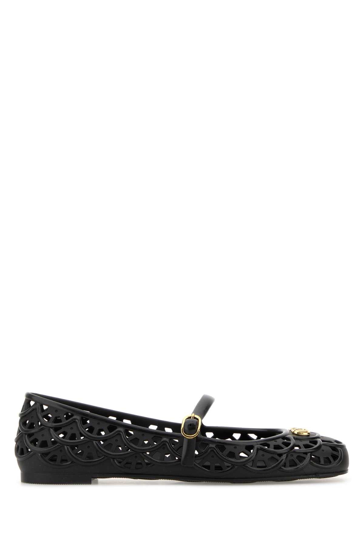 Valentino Garavani Black Rubber V Logo Signature Ballerinas